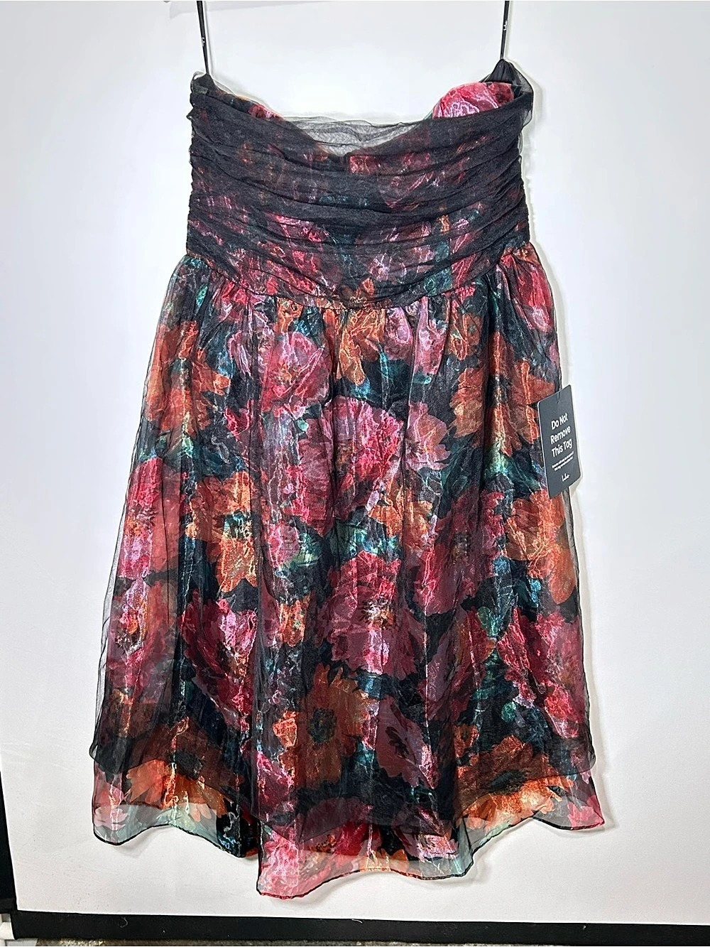 NWT Lulus Freddie Berry Floral Organza Midi Dress Black & Pink XXL/Size 16 - Picture 2 of 16